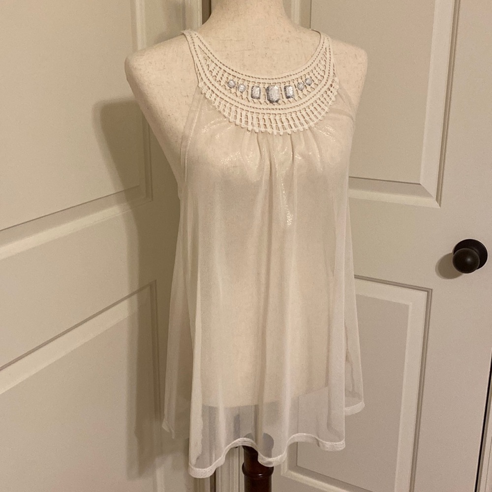 Free People Embellished T-back Tank Top Ivory. Medium. Intimately Wtf